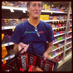 Dr. Dunton stocking up on chocolate rations for his cruise! Ken will be on a smaller boat, doing nearshore work while the rest of UT's crew is on the Norseman 